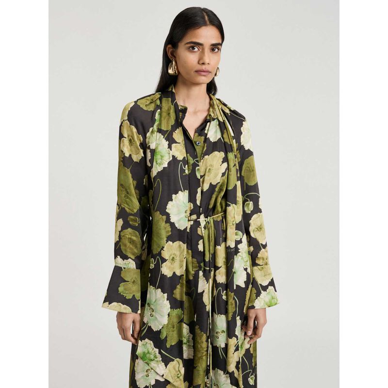 Veronika Maine Translucent Poppy Satin Long Sleeve Midi Dress image number 3